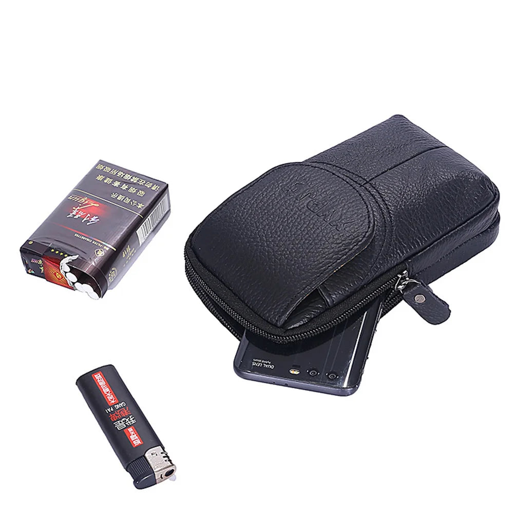 Men Leather Waist Bag Large Capacity Belt Bag Brown Shoulder Bags Crossbody Bags Multi-layer Buckle Mobile Phone Bag Bum Pouch