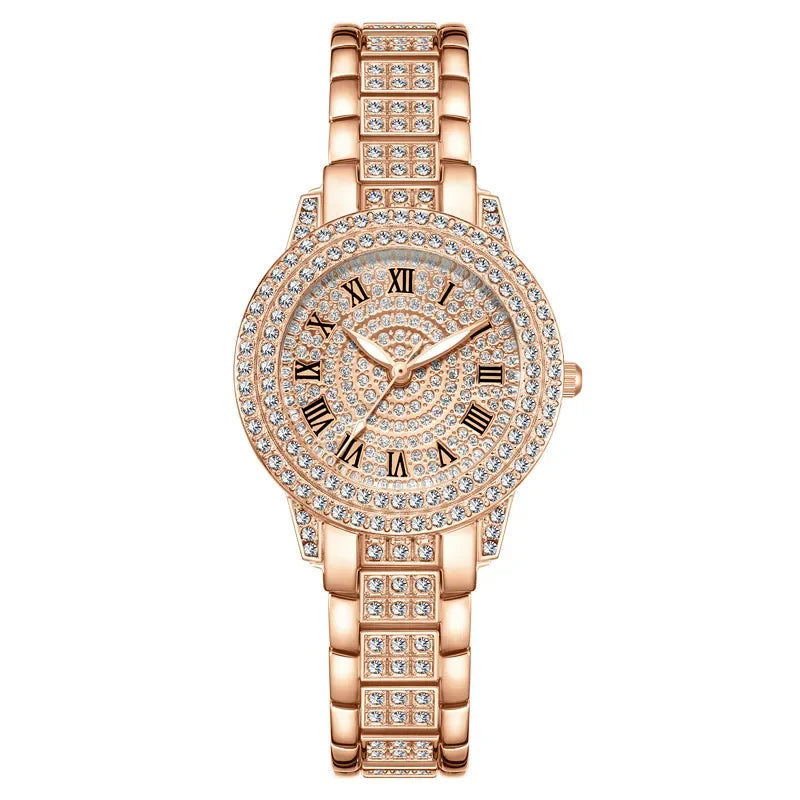 Fashion Women Wristwatches Relojes Para Mujer Luxury Classic Golden Watch Women Alloy Strap Round Rhinestone Dail Quartz Watches