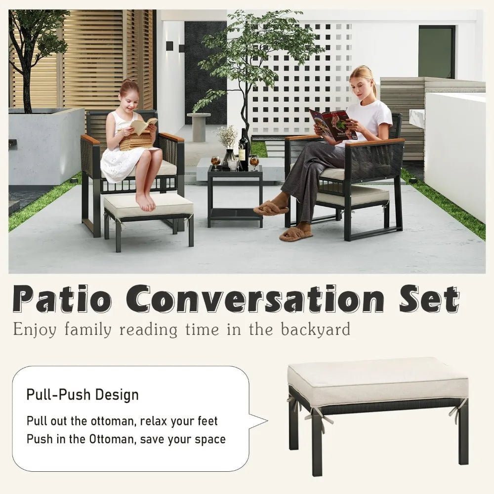 5 piece Outdoor Patio Furniture Set Outdoor Furniture Sets with Table & Ottoman Patios Chairs Set of 2 Wicker Patio Sets Patios