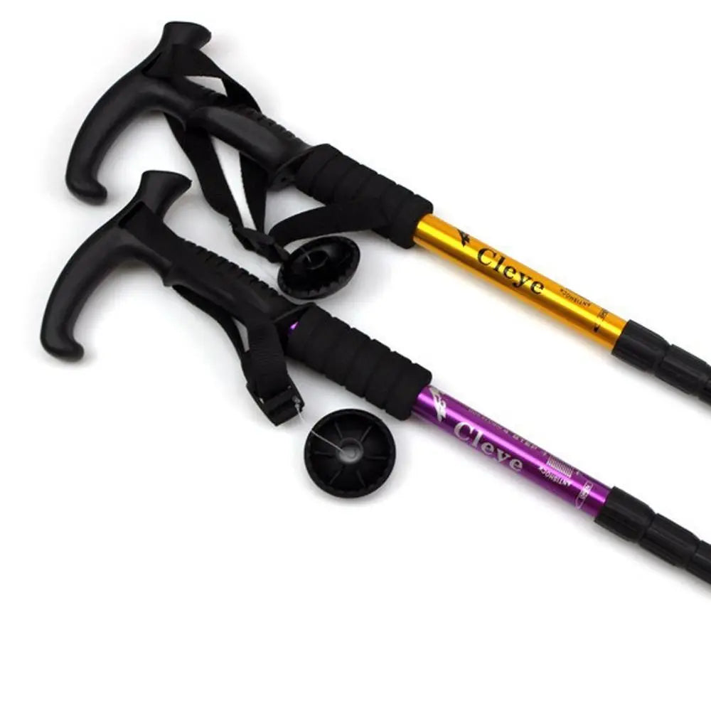 4 Section Trekking Poles Folding Non-slip Walking Stick Aluminium Alloy Ergonomic Handle Design Foldable Crutches Hiking