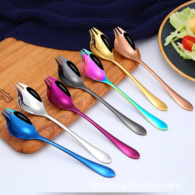 Salad Spork Stainless Steel Spork One Scoop Creative Salad Spoon Fruit Fork Dual-purpose Spork Kichen Accessories utensils