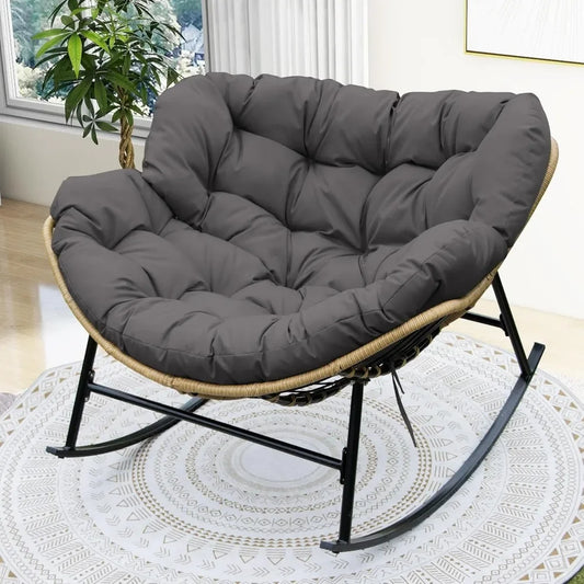 Large Papasan Rocking Chairs, Modern Indoor Outdoor Reading Lounge Chair with Cushion,Rattan Royal Egg Chair for anywhere