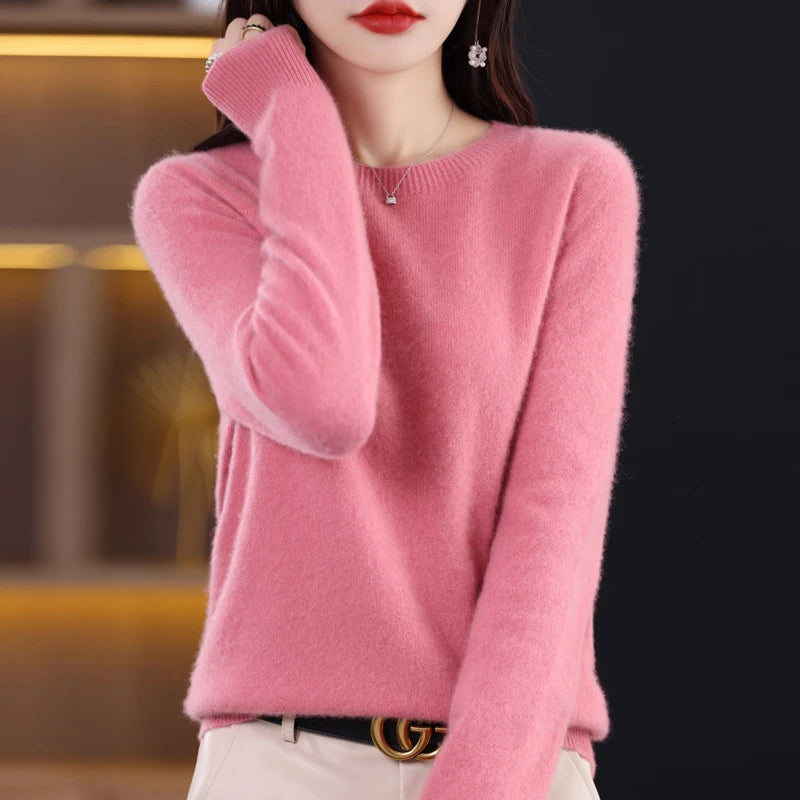 New Cashmere Basic Top Long Sleeve Women O-Neck Knitted Sweater 100% Pure Merino Wool Pullover Clothing Knitwear traf