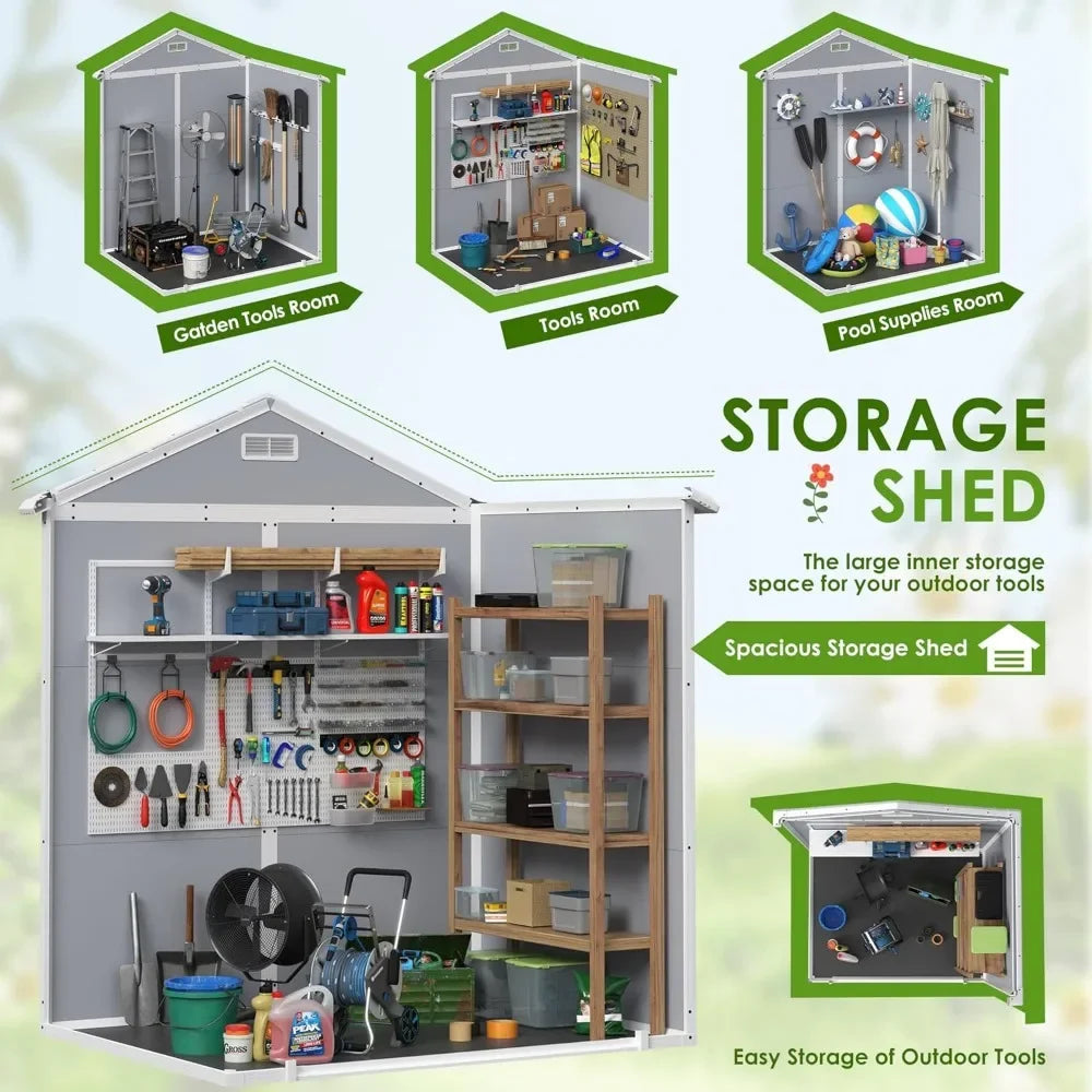 Outdoor Storage Shed, 6 x 4 FT Resin Shed with Floor and Lockable Door, Plastic Garden Tool Outside Sheds for Patio Backyard
