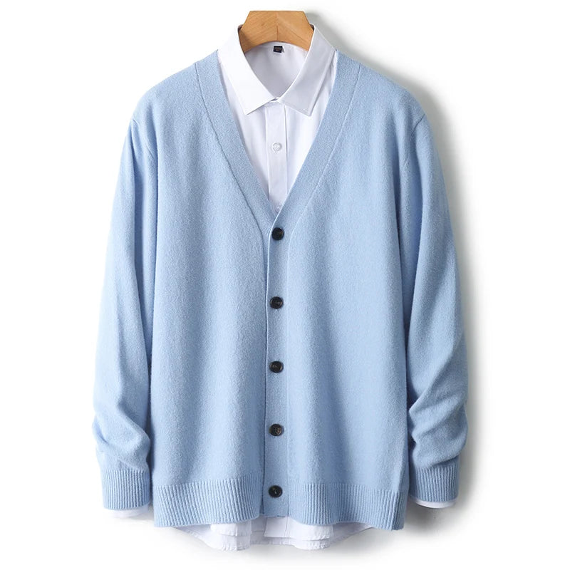 Men's V-Neck Sweater In Autumn And Winter 100% Long Sleeve Warm Knit Cardigan Loose Outer Wear Business Casual Coat Sweater.