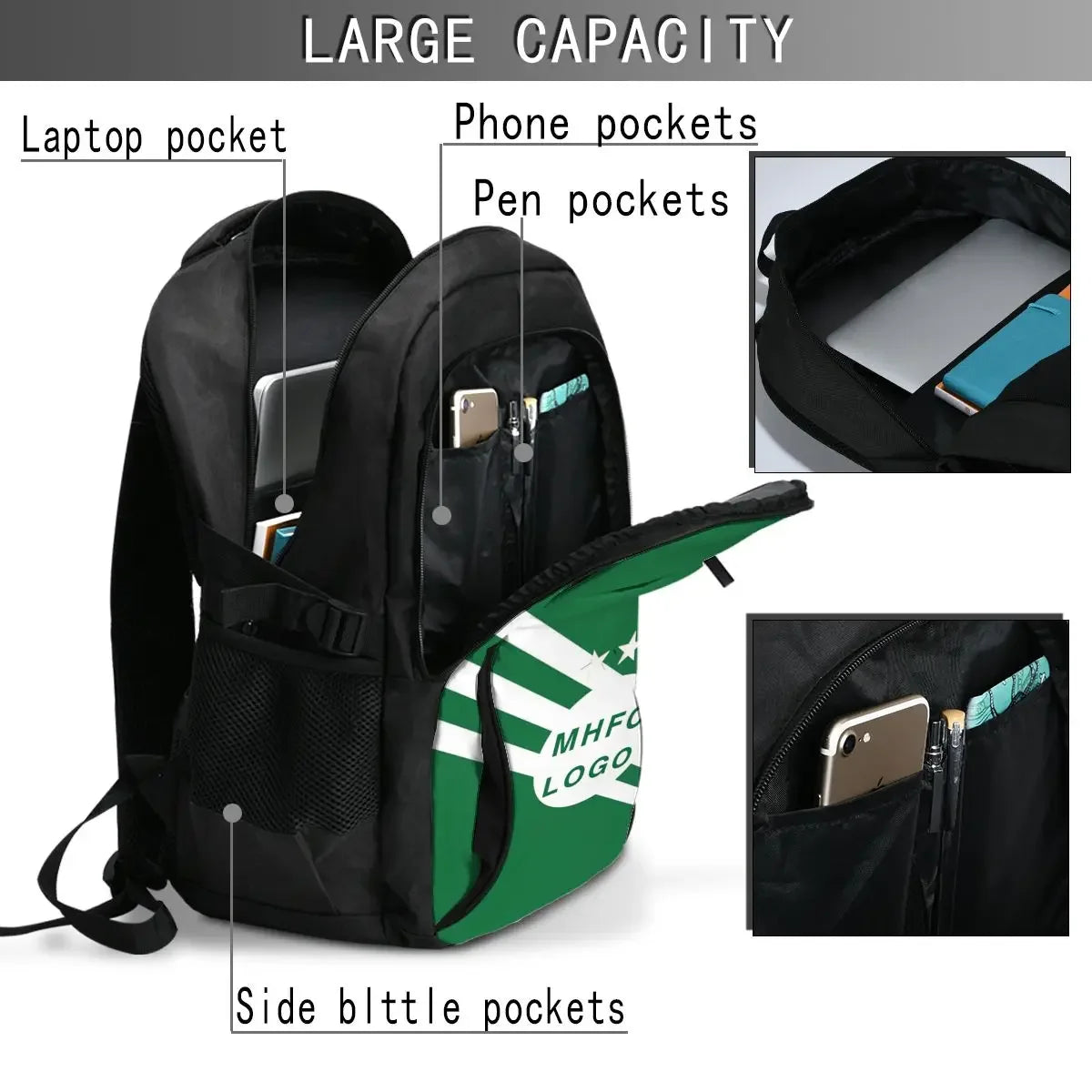 Israel F.C MHFC Large Durable Travel Laptop Backpack Water Resistant Bag with USB Charging Port Business Daypack for Women Men