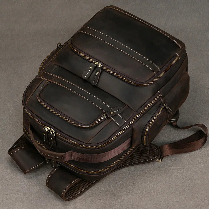 Soft Genuine Leather Backpack Fit For 15.6 inch Laptop Daypack Multifunction USB charging Fashion Male Mochila Travel BacKpack