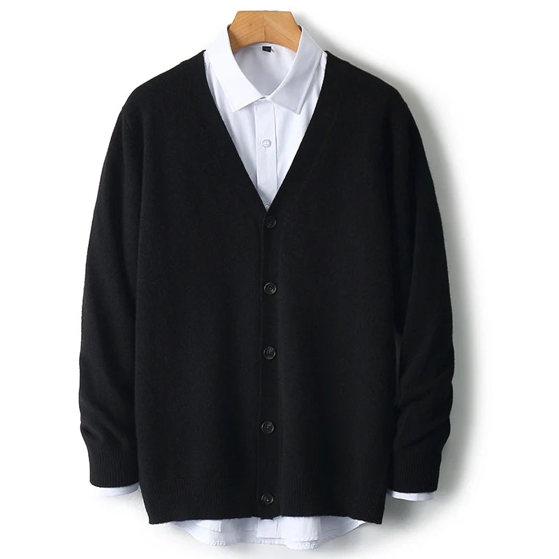 Men's V-Neck Sweater In Autumn And Winter 100% Long Sleeve Warm Knit Cardigan Loose Outer Wear Business Casual Coat Sweater.