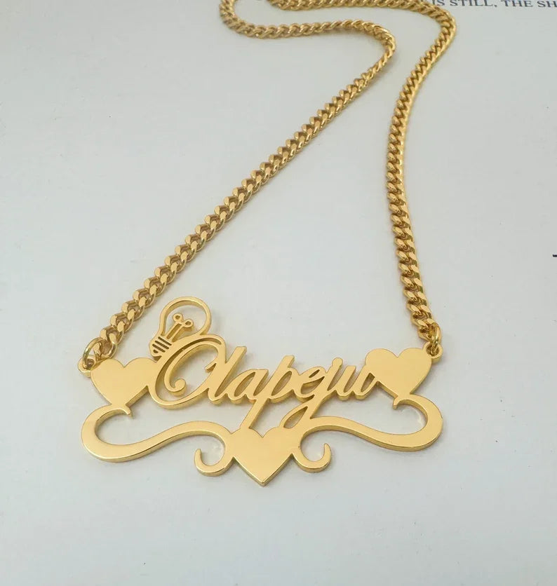 Handcrafted Gold Color Name Necklace Custom Elegant Personalized Love Choker For Women Dainty Cuban Chain Jewelry Bff Gift Xmas