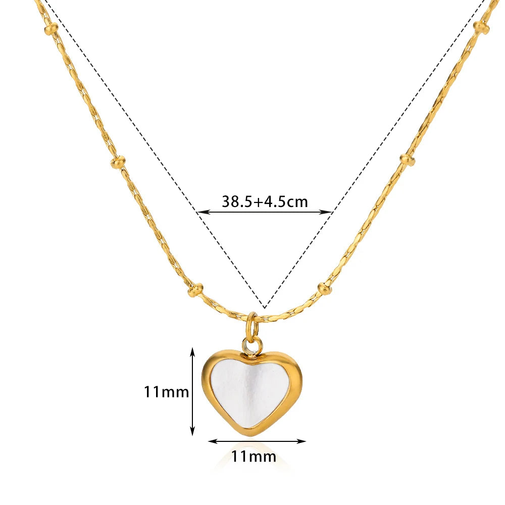 Necklace for Women Stainless Steel Heart Pendant Bead Chain Necklaces Gold Color Choker Trendy Waterproof Jewelry Accessories