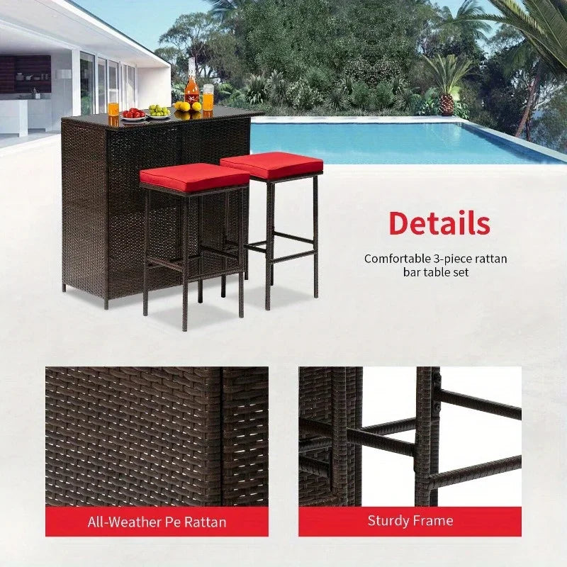 A three-piece outdoor bar set Terrace wicker counter high table set Solid frame