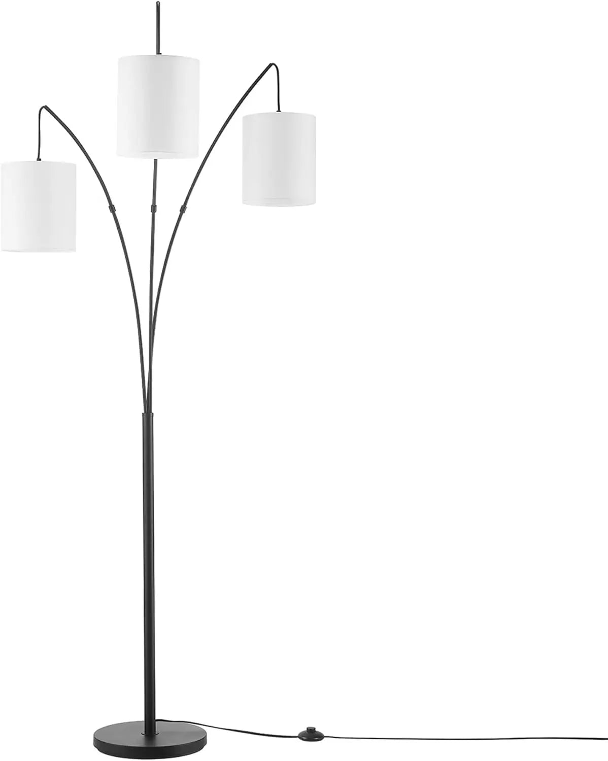 Light Floor Lamp, Matte Black, White Linen Shade, in-Line On/Off Foot Switch