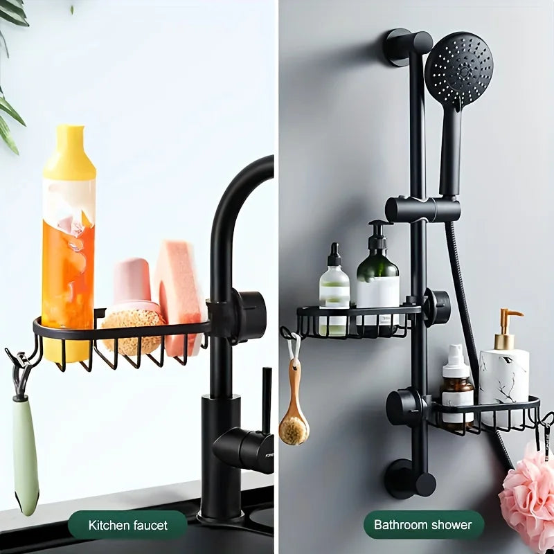 Shower Rack Bathroom Punch-Free Space Aluminum Shower Room Shower Rod Storage Rack Kitchen Faucet Drain Rack