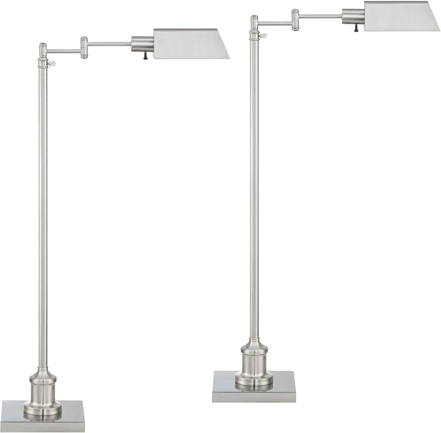 Regency Hill Jenson Traditional 54"" Tall Standing Floor Lamps Set Of 2 Lights Swing Arm Pharmacy Task Adjustable Silver