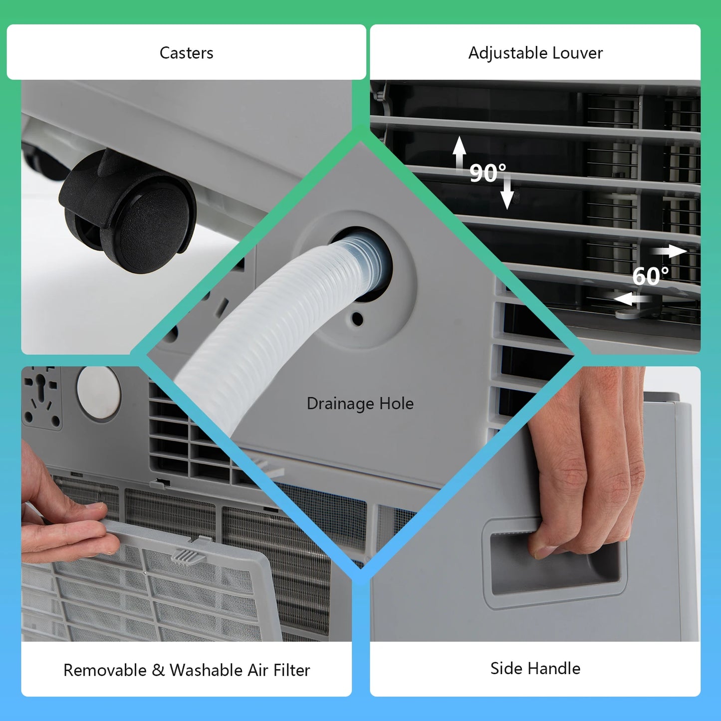 10000 BTU Portable Air Conditioner w/ Remote Control 3-in-1 Air Cooler w/ Drying
