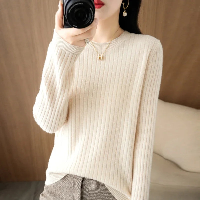 women Sweaters Autumn Winter Long Sleeve Pullovers O-neck Stripe Warm Pullover Korean Fashion Bottoming Shirts Loose Jumper