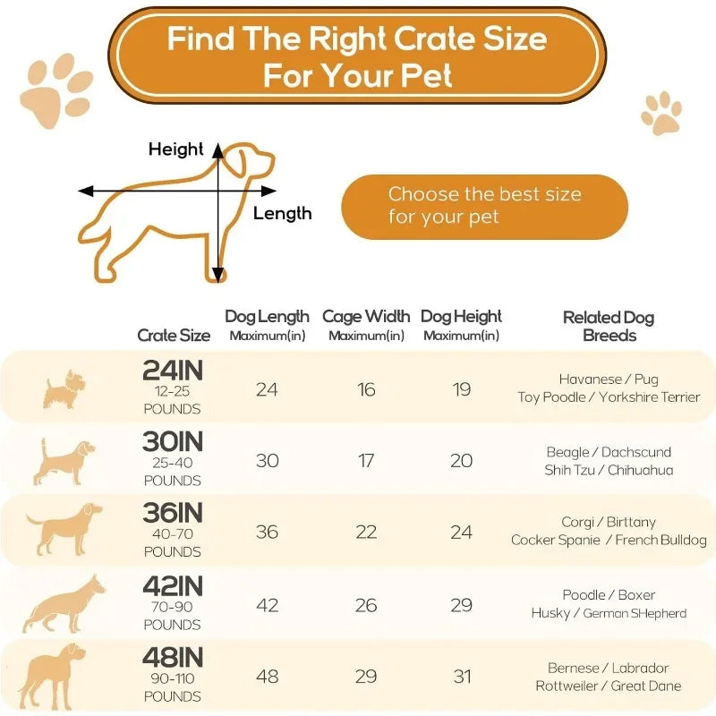 Dog Crate, 30 Inch Medium Wire Kennel with Divider Panel, Metal Cages with Double Door, Leak-Proof Pan Tray, Folding Portable