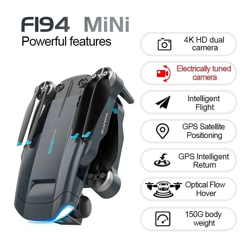 F194 Mini Brushless GPS Folding Drone 4K HD Dual Camera Drones Aerial Photography 5G Long Range Remote Control Dron Toy 1000M