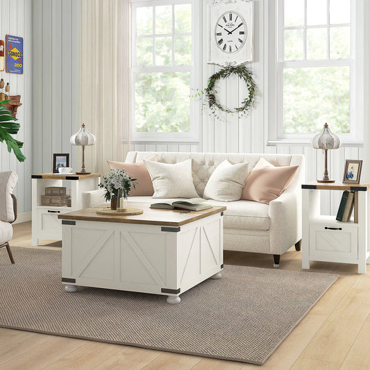 Homcom Coffee Table with Flip Top Hidden Storage, Square Center Table White