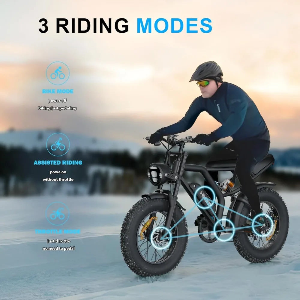 Electric Bike for Adults, 20 Inch Fat Tire Ebike with Peak 1500W Motor , 7 Speed Dirt Electric Motorcycle Bicycle