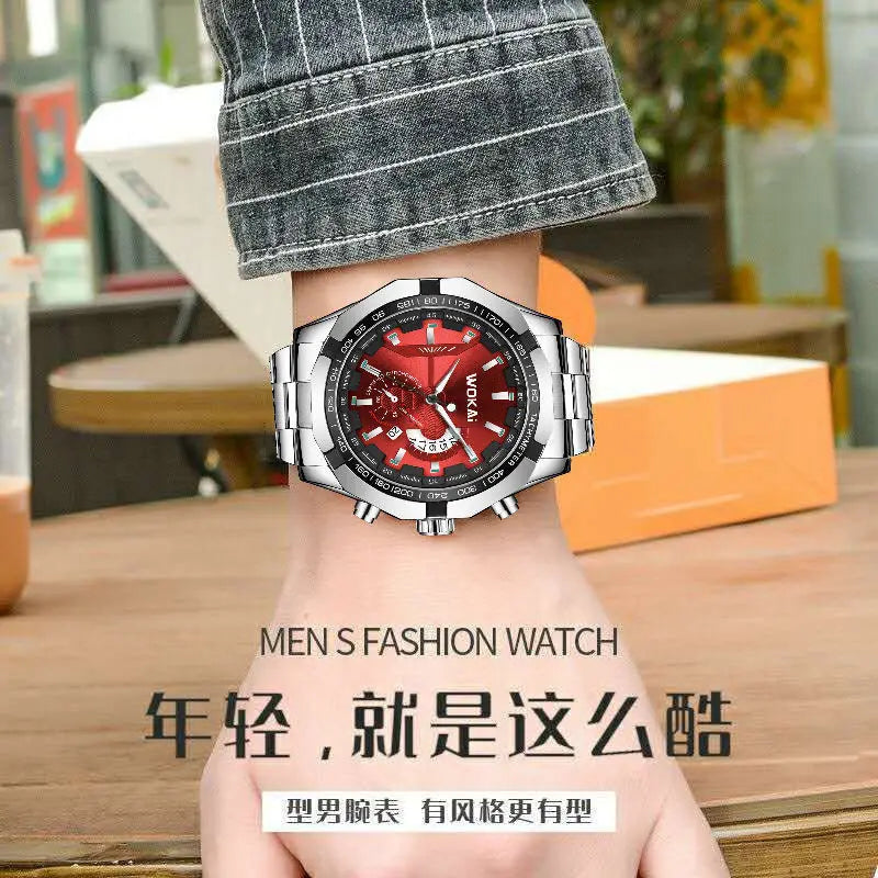 New Fashion Sport Watch Men WOKAI Stainless Steel Band Calendar Quartz Wristwatches Men Low Price Dropshipping Reloj Hombre