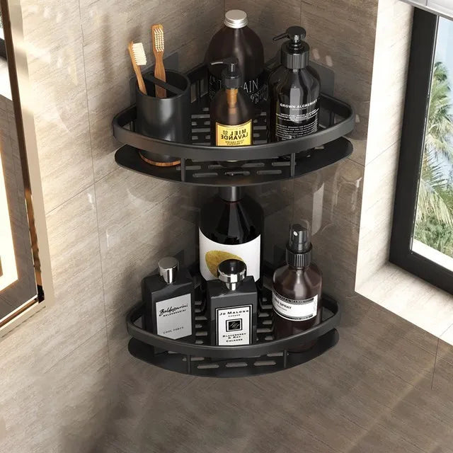 Luxury Bathroom Shelves Without Drilling Rustproof Aluminum Shower Wall Shelf Shampoo Towel Holder Bathroom Organizer Accessorie