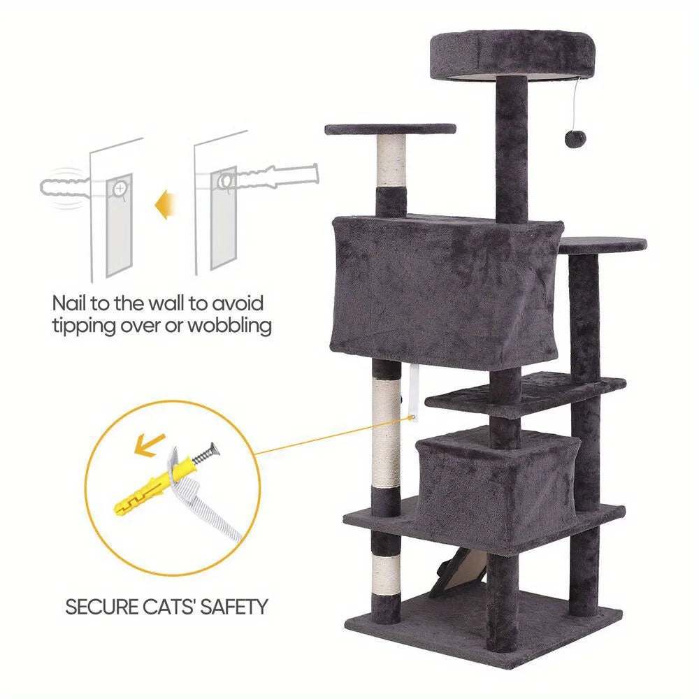 55" Safe Cat Tree Tower Activity Playing House Condo for Cat Rest Cat Furniture