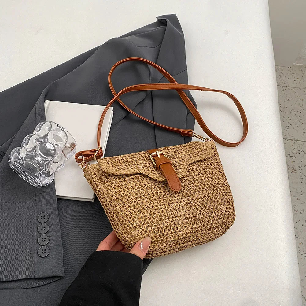 Summer Beach Straw Bags for Women Straw Shoulder Crossbody Bags Rattan Casual Boho Woven Bag Bohemian Tote Mobile Phone Bag 2023
