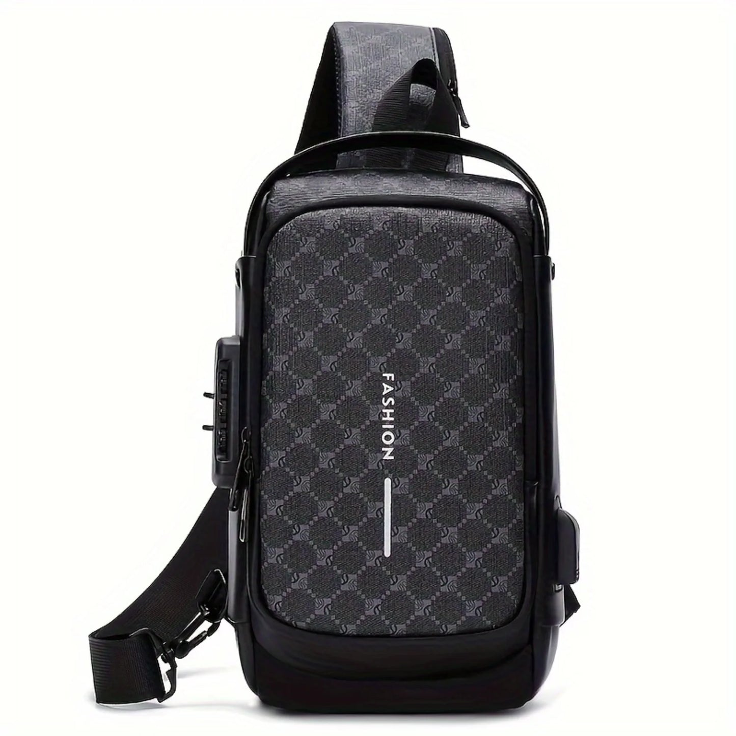 1pc Mens Fashion Retro Multifunctional Chest Bag, Shoulder Bag, Password Lock Design Casual Commuter All-match Checkered Print