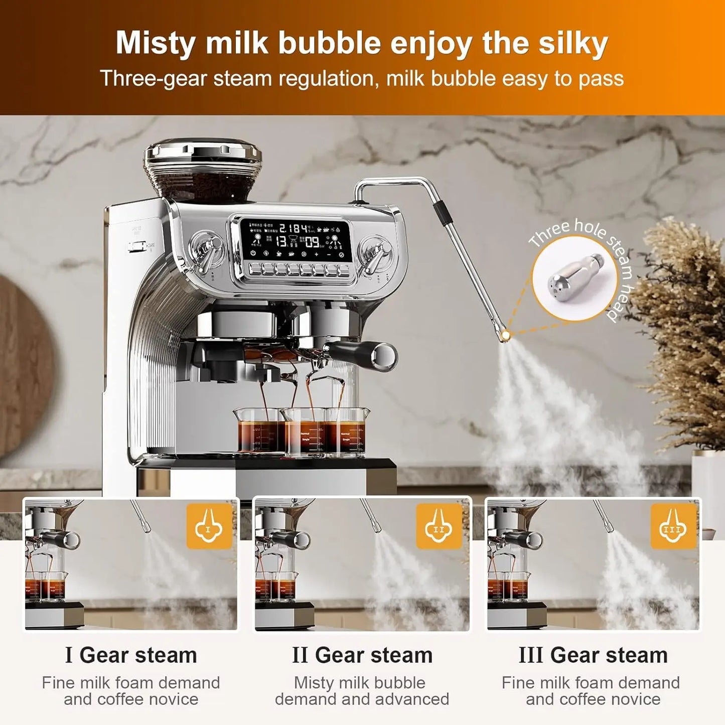 TC530 Espresso Machine with Milk Frother，Semi Automatic Coffee Machine with Grinder,Easy To Use Espresso Coffee Maker with 5.5