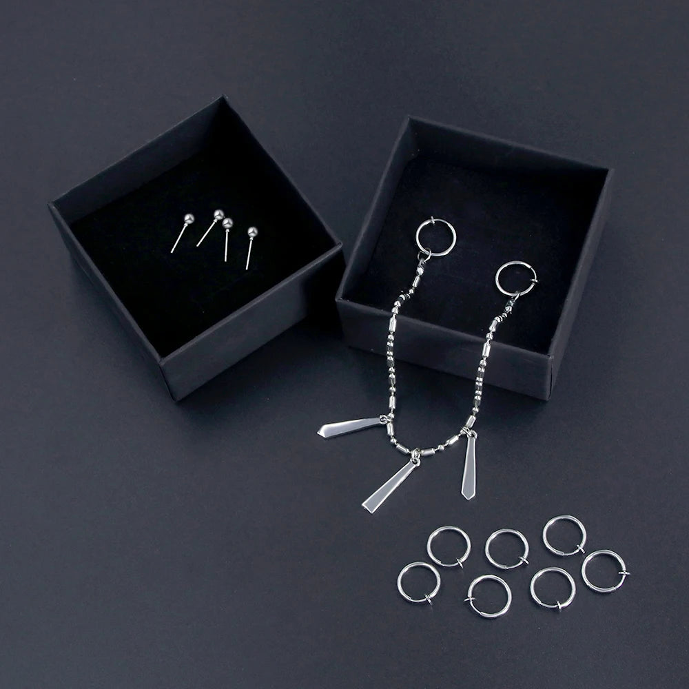 Anime Horimiya Miyamura Izumi Earrings Lip Piercing Chain Set Stainless Steel Punk Jewelry Cosplay Costume Props For Men Women