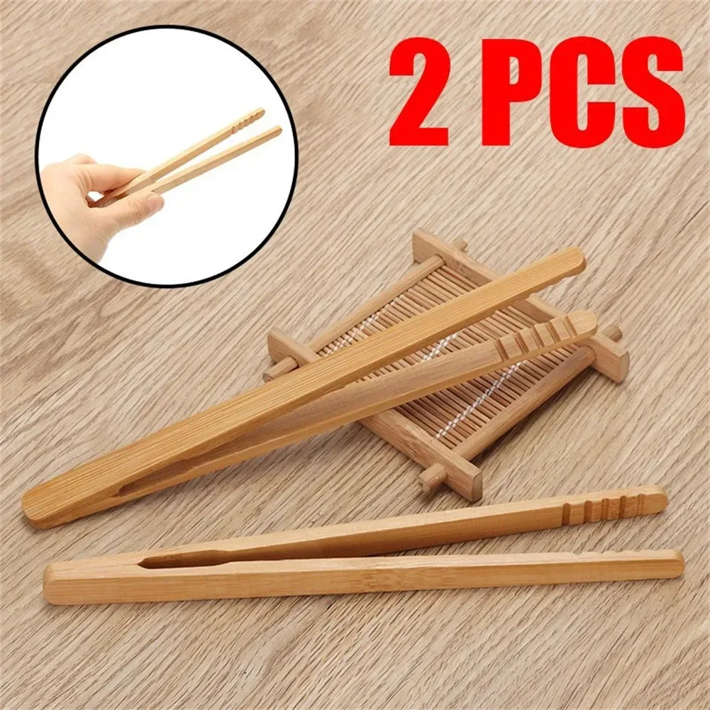 2pcs 18cm Bamboo Tongs Food Toast Salad Bread Tongs Bacon Sugar Ice Tea Tong Tea Clips Teaware For Kitchen Teaware Accessories