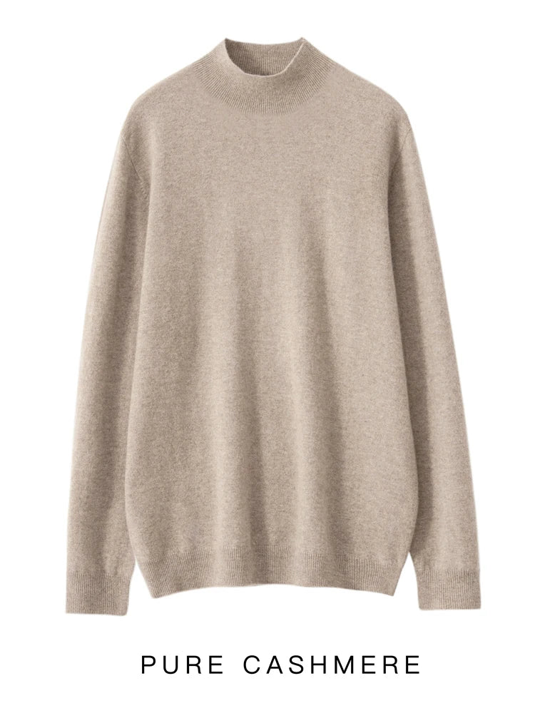 New Men's 100% Merino Wool Mock Neck Pullover Cashmere Sweater Soft Warm Jumpers Quality Casual Smart Knitwear Basic Tops Clothi