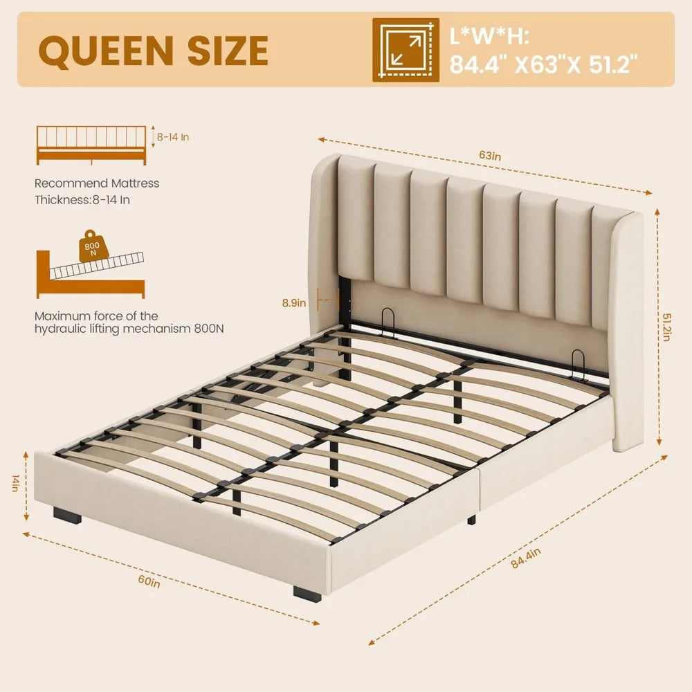 Bed Frame with 51.2" Tall Headboard, Velvet Wingback Tufted Design, Wood Slats Support, No Box Spring Required, Noise-Free