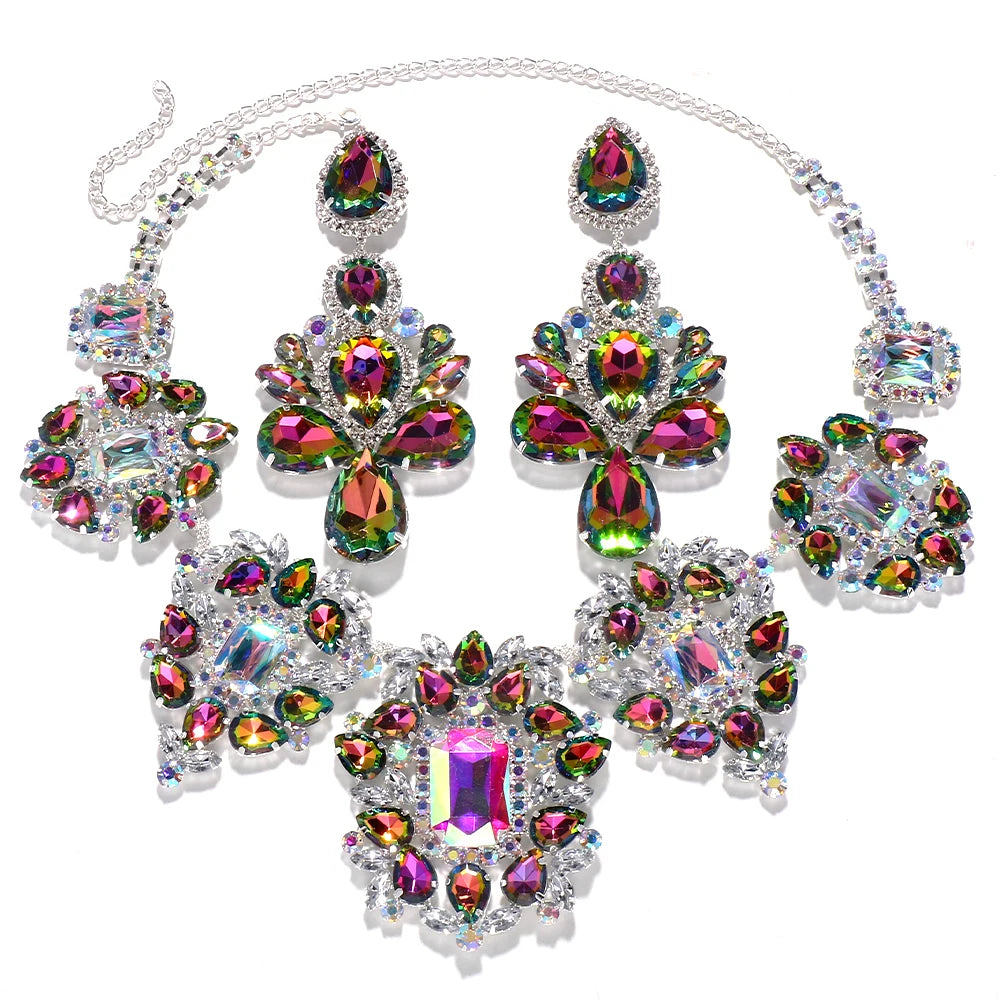 Stonefans Drop Rhinestone Necklace Earrings Set for Women 2023 Wedding Party Accessories Drag Queen Exaggerated Jewelry Set Gift