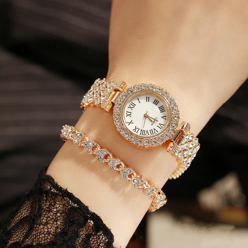H11 Fashion Roman Pattern Diamond Ladies Watch for women Quartz Women's Watch Girls Lady Clock Bracelet Chains