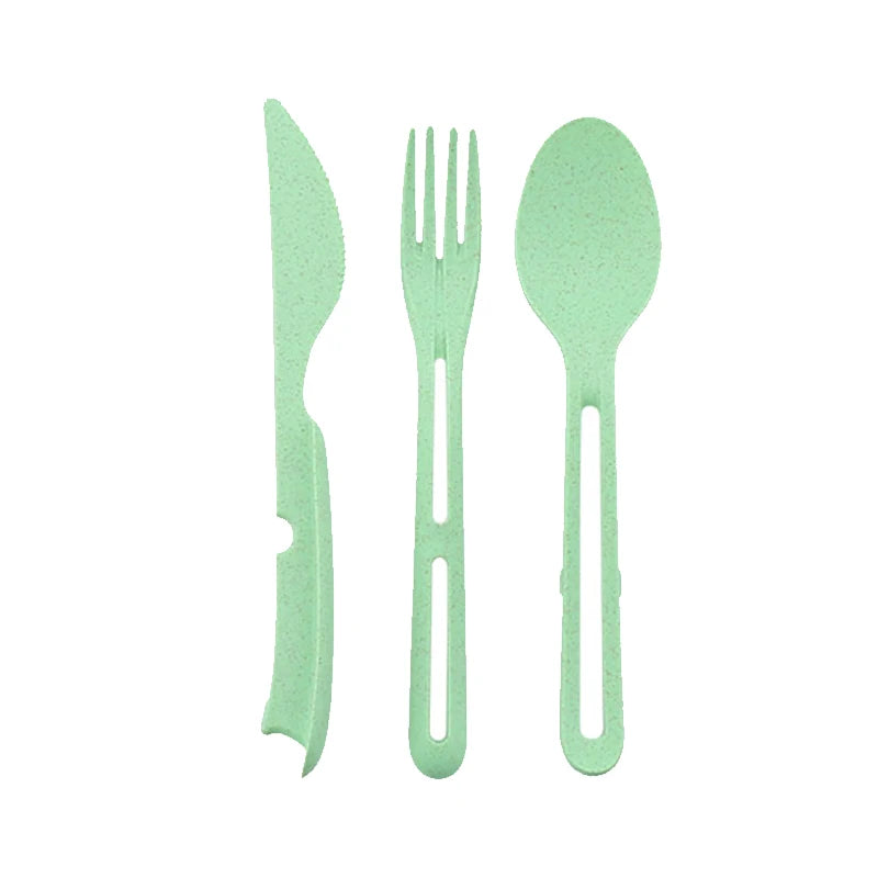 Wheat Straw Tableware Set Eco Friendly 3In1 Cutlery Picnic Tableware Office School Portable Small Dinnerware Camping Cutlery Set