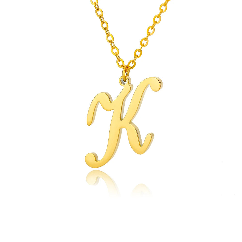 Gold Color Alphabet Letter Pendants Necklace For Women Stainless Steel Initial Letter Jewelry Initial Chain Choker Collares Femm