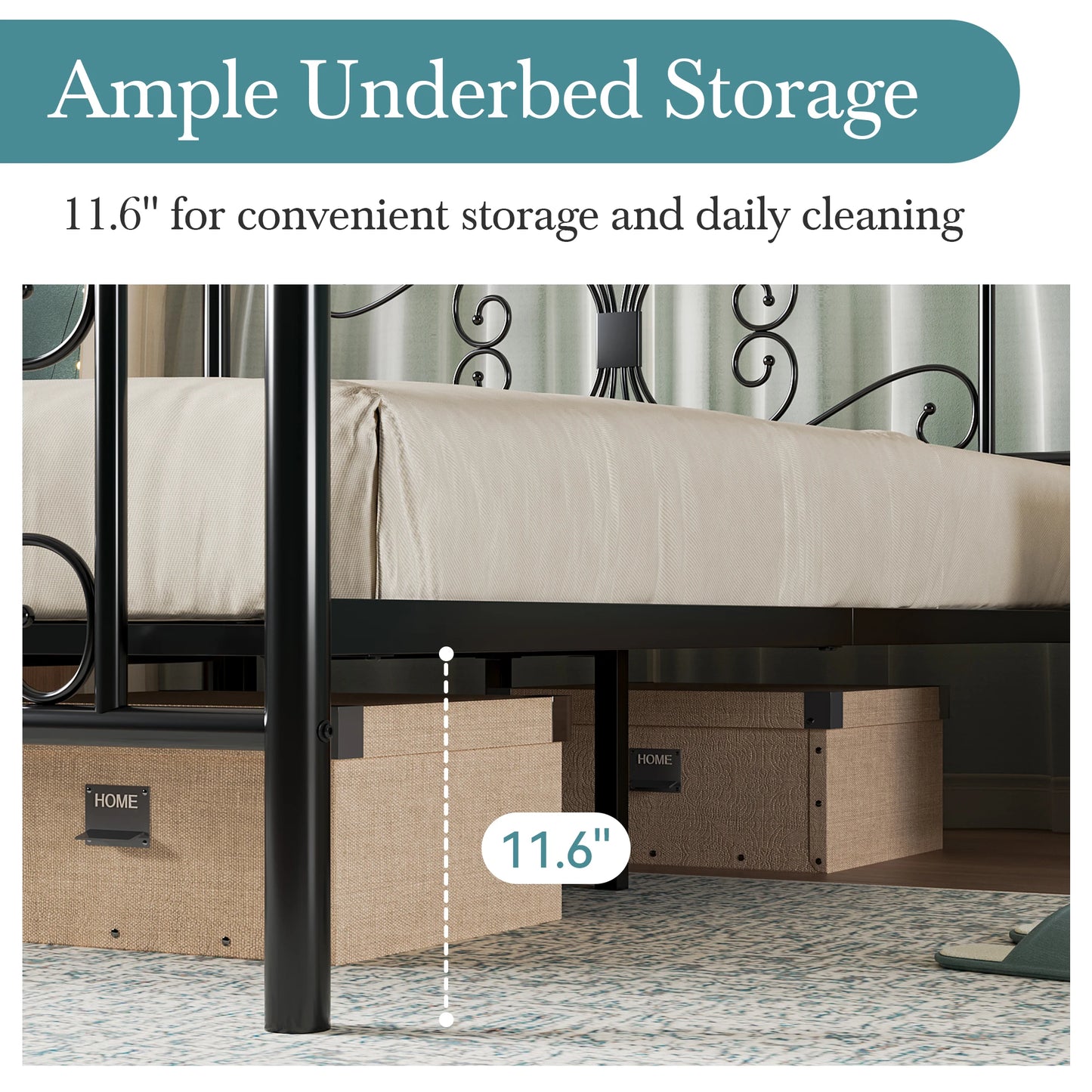 HOOMIC Platform Bed Frame for Kids, Metal Bed Frame with Butterfly Pattern Design Headboard & Footboard Alleiwe