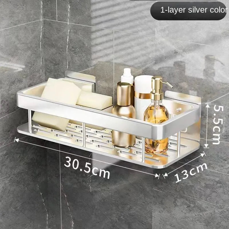 Luxury Bathroom Shelves Without Drilling Rustproof Aluminum Shower Wall Shelf Shampoo Towel Holder Bathroom Organizer Accessorie