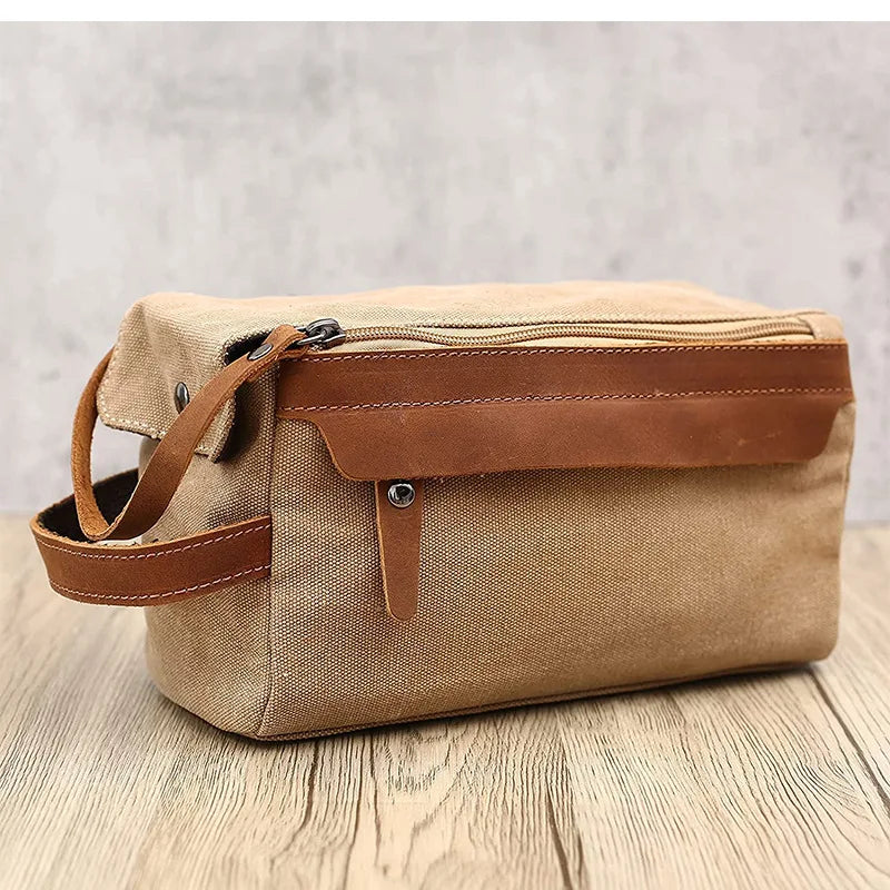 Men‘s Canvas Toiletry Bag Bathroom Wash Shaver Organizer Handbag Women Makeup Bag High Capacity Storage Case Travel Cosmetic Bag