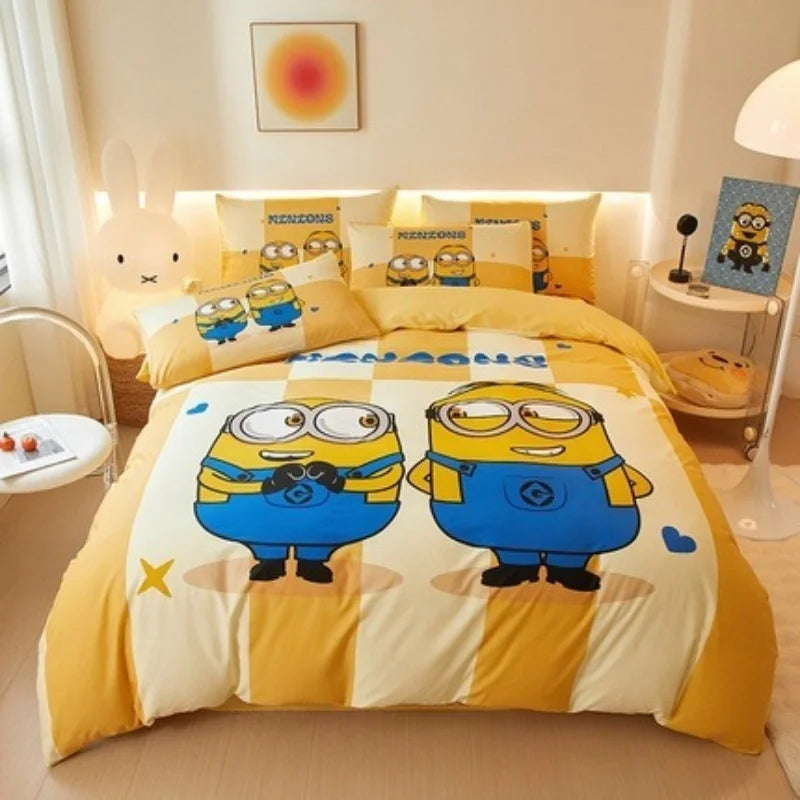 Cartoon Minion Bedding Set, Boy & Girl Duvet Cover Pillow Case Gift, Home Bedroom Quilt Set Large King 260x240cm