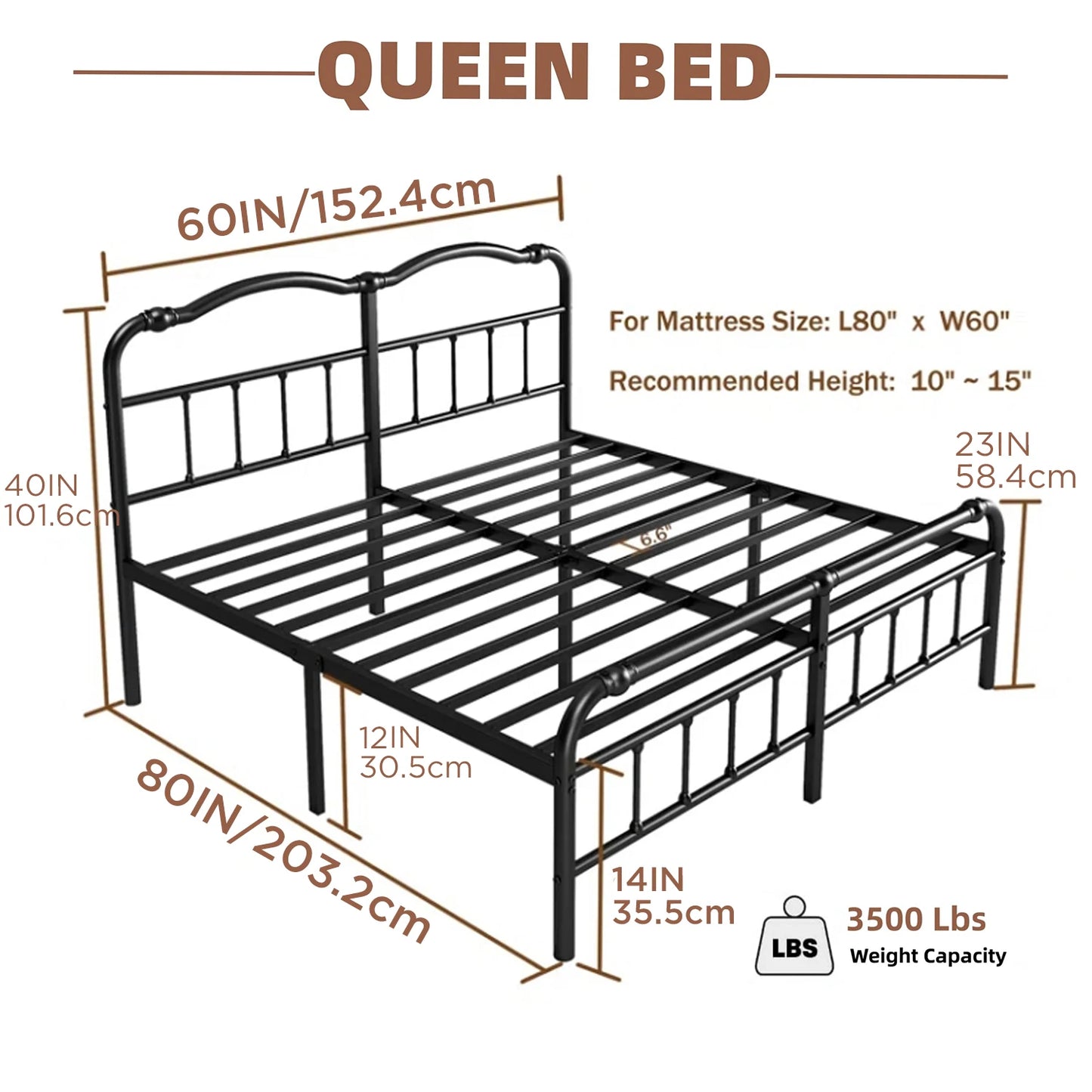 ZIYOO bed frame queen size 14 Inch Metal Queen Bed Frame- Full Size Bedstead King Platform Easy Assembly, Noise Free, Black
