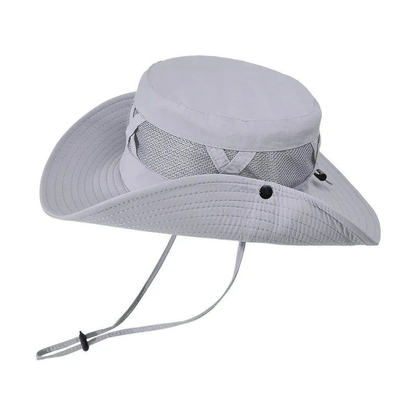 1PC Hollow Bucket Hat for Men Breathable UPF 50+ Hiking Beach Foldable UV Protection Fishing Summer Safari Sun Cap Adjustable