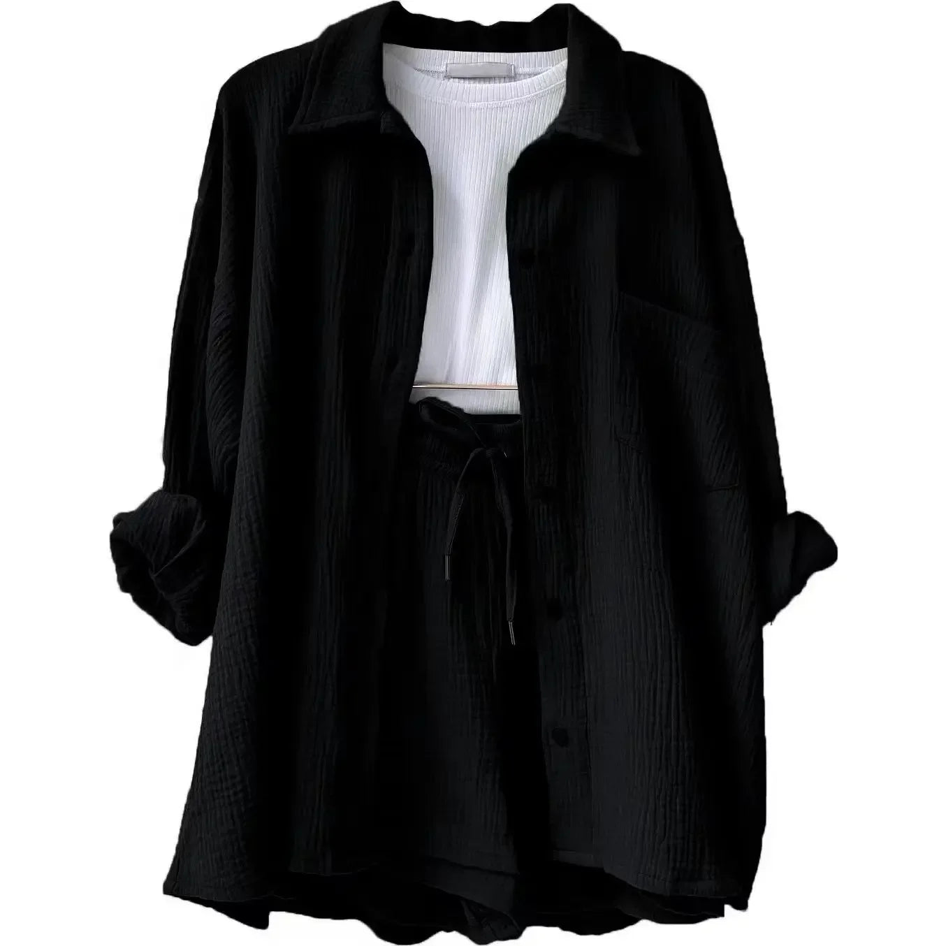Summer Women's 2-piece Set White Long Shirt High Waisted Shorts Sets Casual Women 2 Piece Set Outfit Streetwear Female Clothing