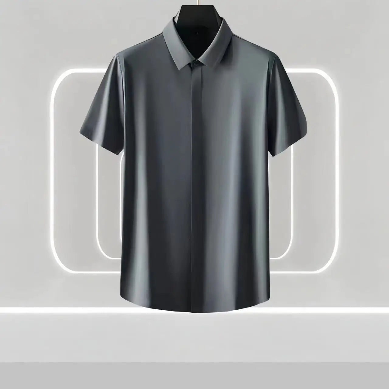 2024 Summer New Men's High end Business No iron Light Luxury Imitation Ice Silk Short sleeved Shirt Set Gentleman Style Set