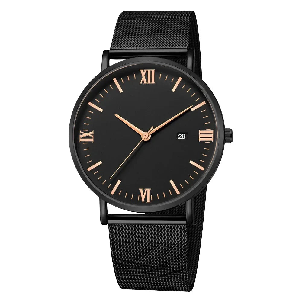 Ultra Thin Men Watch Magnetic Bracelet Quartz Watch Calendar Men Slim Mesh Steel Waterproof Sport Watch Black Relogio Masculino