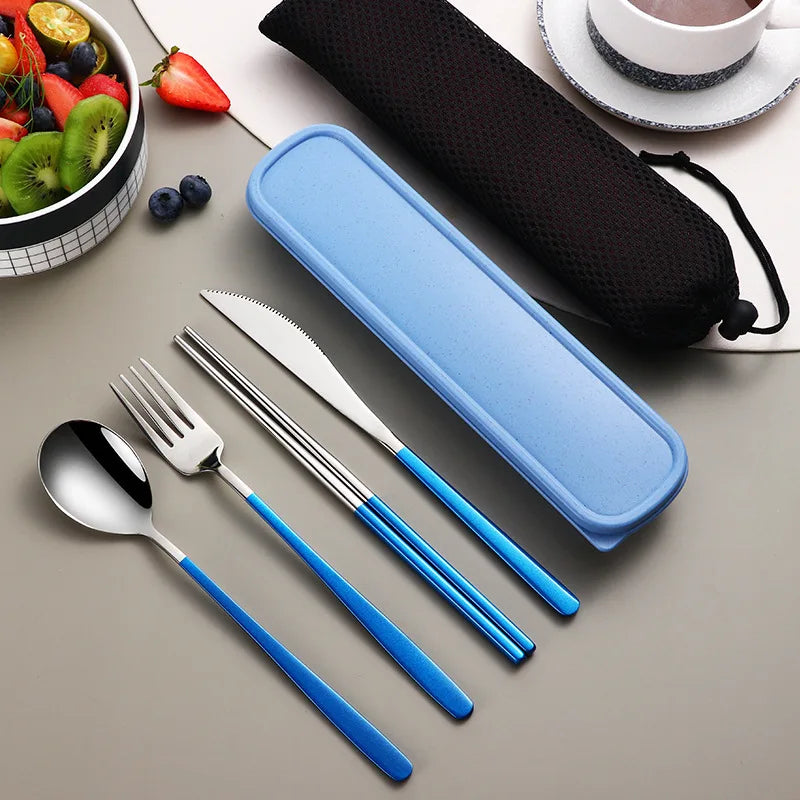 304 Cutlery Set Dinnerware Set Portable Tableware Set High Quality Stainless Steel Knife Fork Spoon Travel Flatware With Box