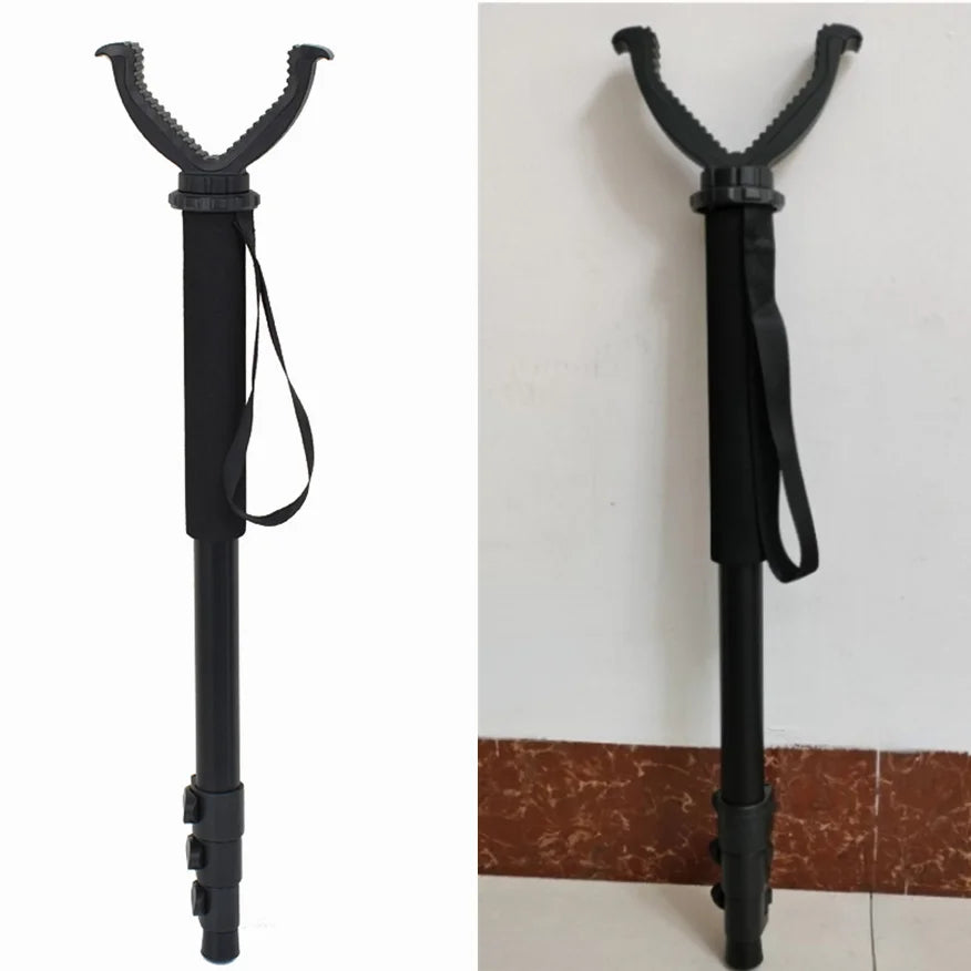 Aluminum Hunting Shooting Accessory V Shaped Rotating Yoke Monopod Telescopic Shooting Stick Hunting Stick with Shoulder Strap