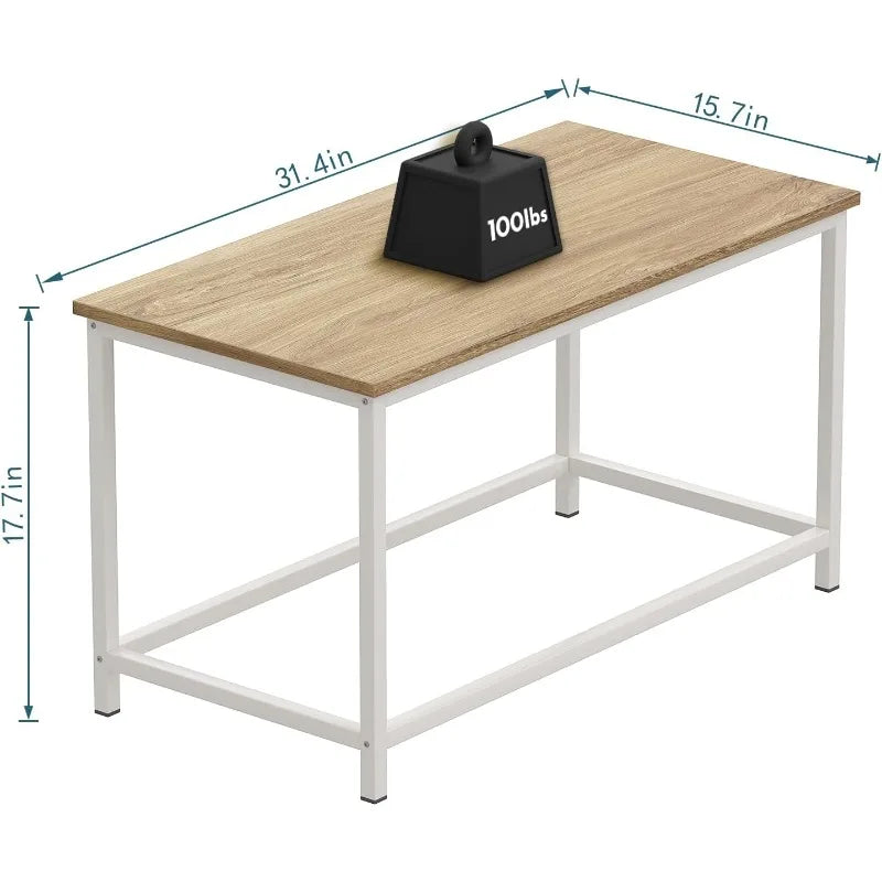 Small Rectangular Coffee  Table for Living Room Small Spaces, Easy Assembly, 31.5 x 15.7 x 17.7, Oak White
